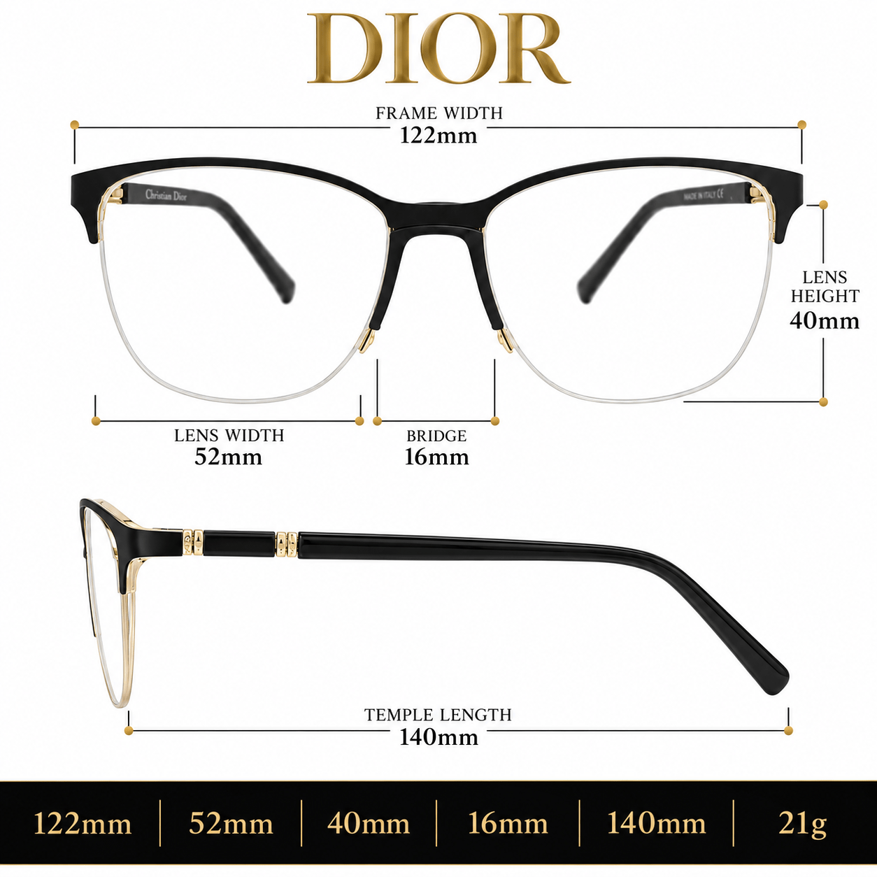 عینک طبی برند dior مدل 8186