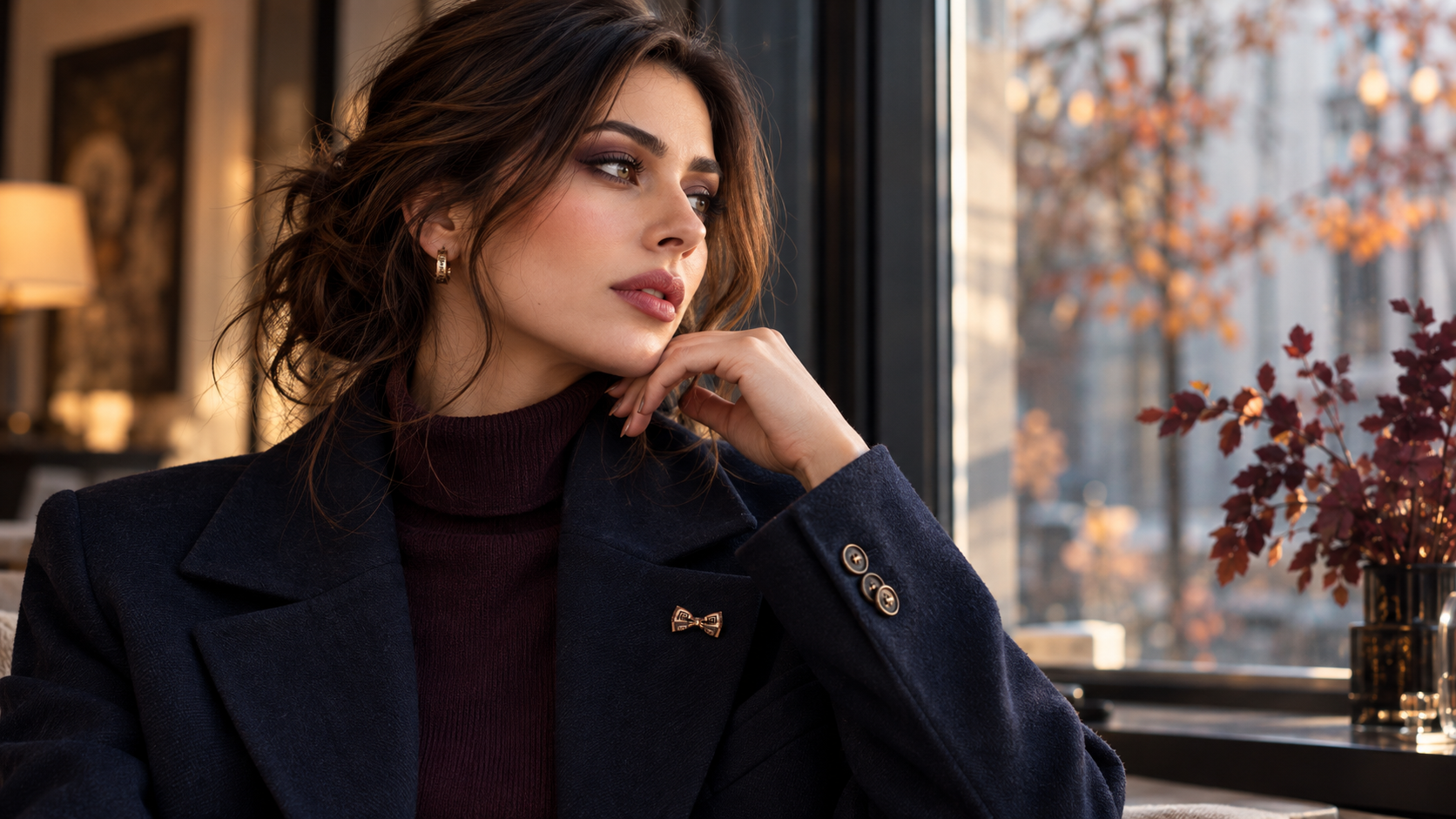آرایش چشم پاییزی با سایه دودی و برنزی در کنار لباس مشکی