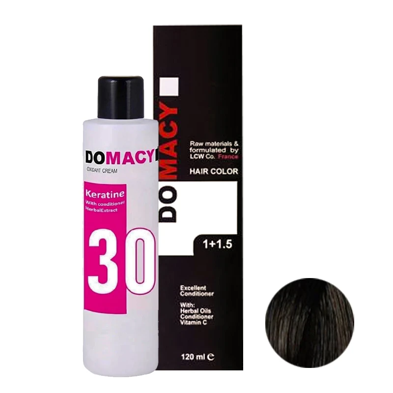 رنگ مو دوماسی شماره 4.17 حجم 120 میلی لیتر رنگ قهوه ای نسکافه ای به همراه اکسیدان 02 نه درصدی حجم 180 میلی لیتر