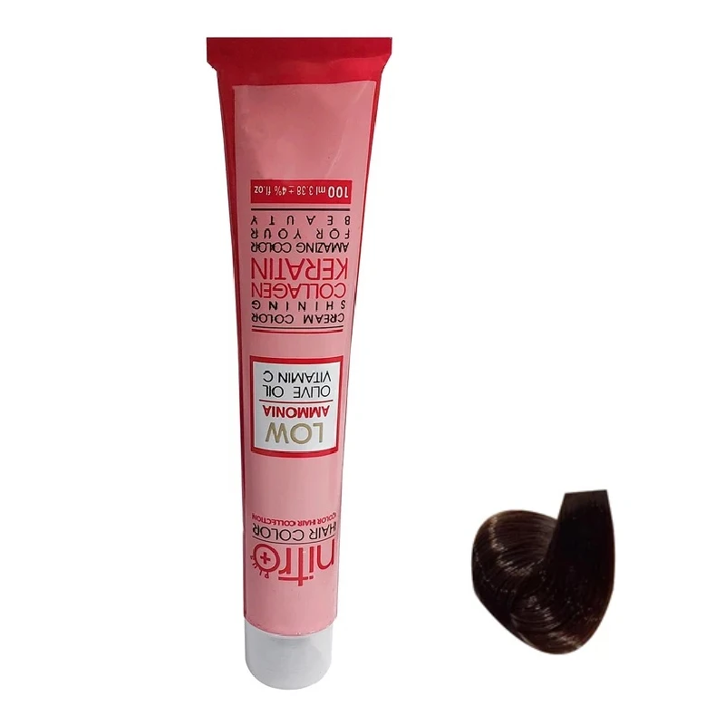 رنگ مو نیترو پلاس Keratine شماره 4.65 حجم 100 میلی لیتر رنگ قهوه ای تنباکويی متوسط