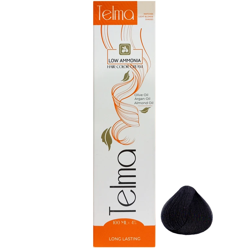 رنگ مو تلما Low Ammonia شماره 1.1 حجم 100 میلی لیتر رنگ مشکی پر کلاغی