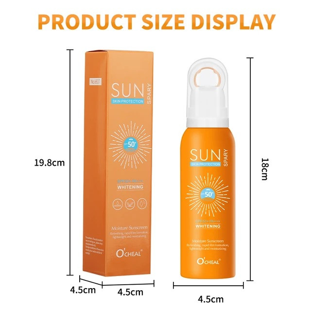اسپری ضدآفتاب بدون رنگ اوچیل SPF 50 سبک محافظت UVA ، UVB و +++PA حاوی آبرسان مناسب انواع پوست با حجم 150 میلی لیتر