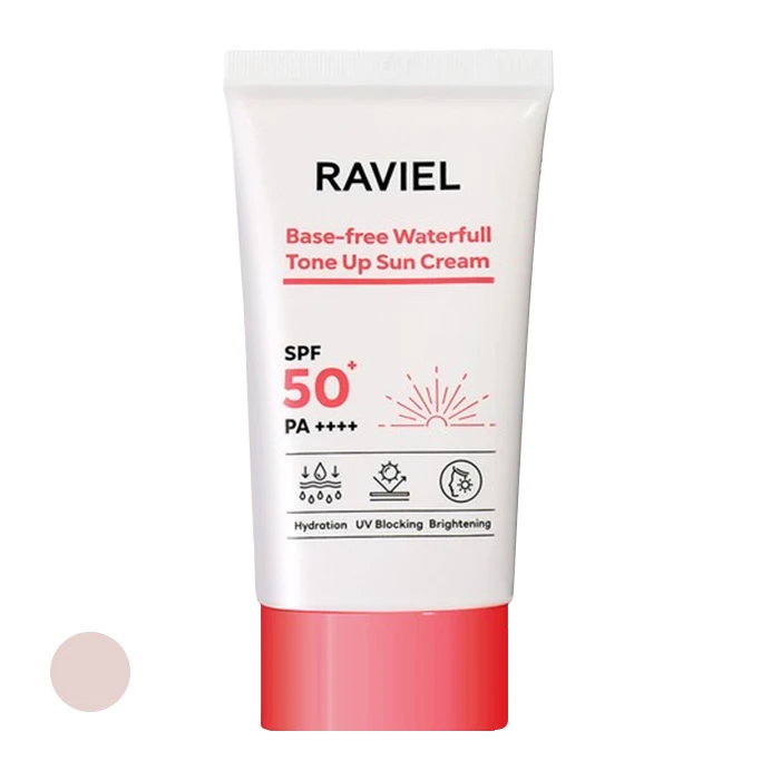 کرم ضد آفتاب رنگی راویل SPF 50 Base Free Waterfull ‌مناسب انواع پوست حجم 50 میلی‌لیتر