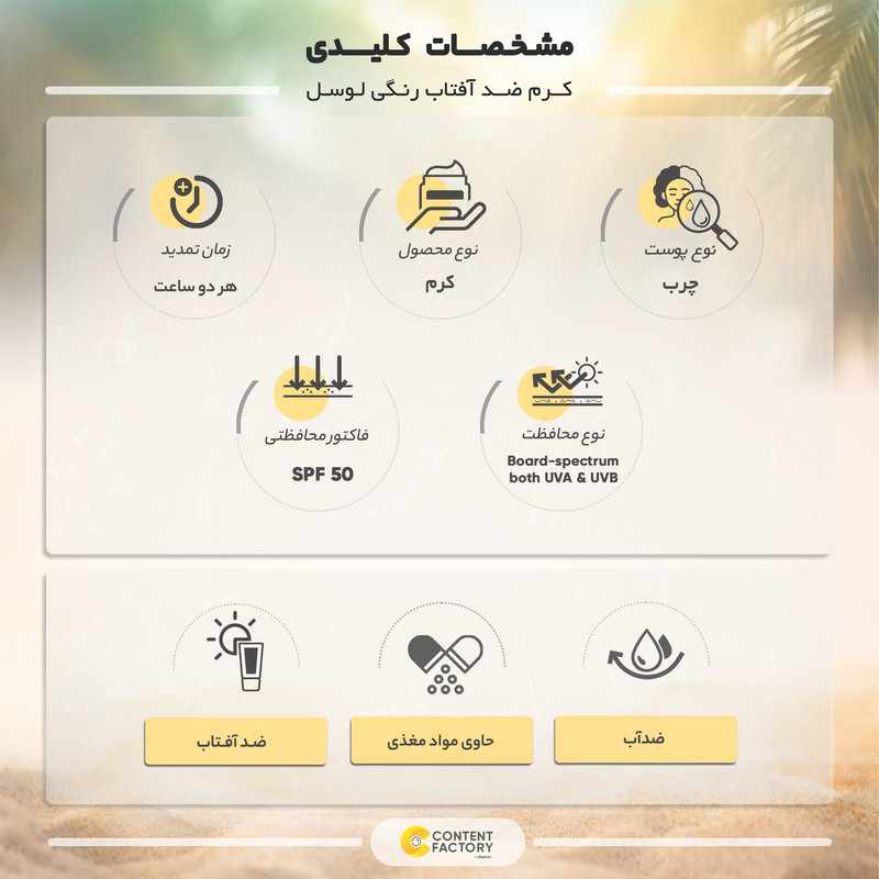 کرم ضد آفتاب رنگی لوسل SPF50 مناسب پوست های چرب حجم 50 میلی‌لیتر