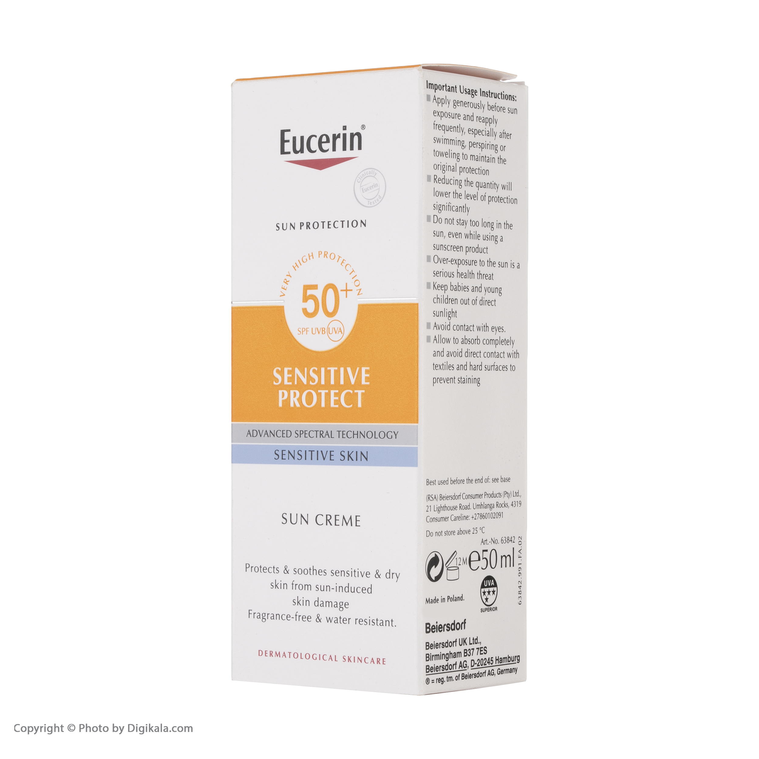 کرم ضد آفتاب بی رنگ اوسرین +SPF50 Sensitive Protect مناسب پوست های حساس حجم 50 میلی لیتر