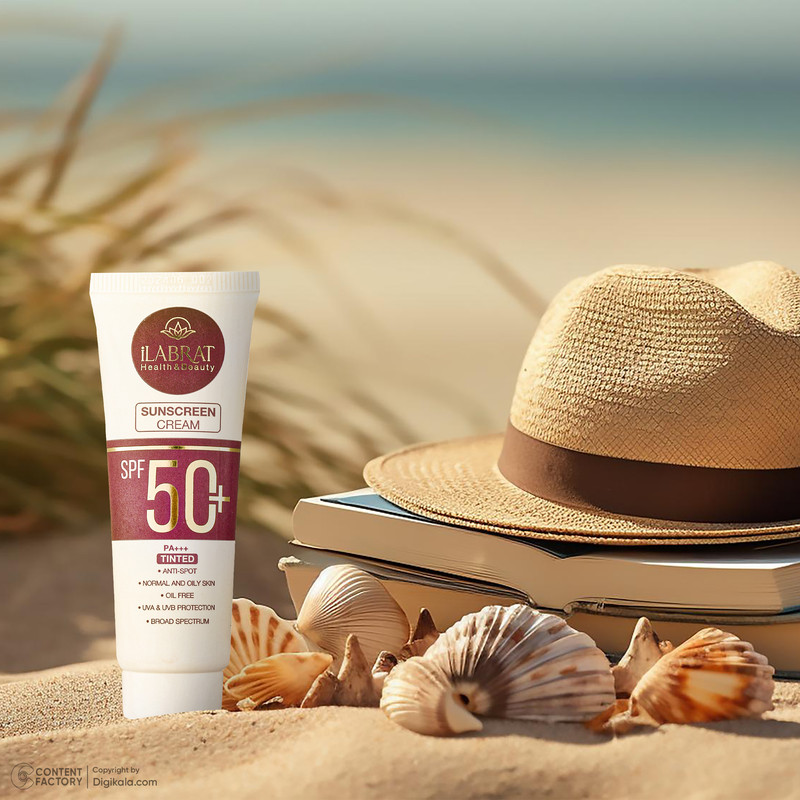کرم ضد آفتاب رنگی ایلابرت +SPF50 ضد لک natural beige محافظ UVA ،UVB و +++PA، ضد آب، مناسب پوستهای چرب و معمولی حجم 40 میلیلیتر