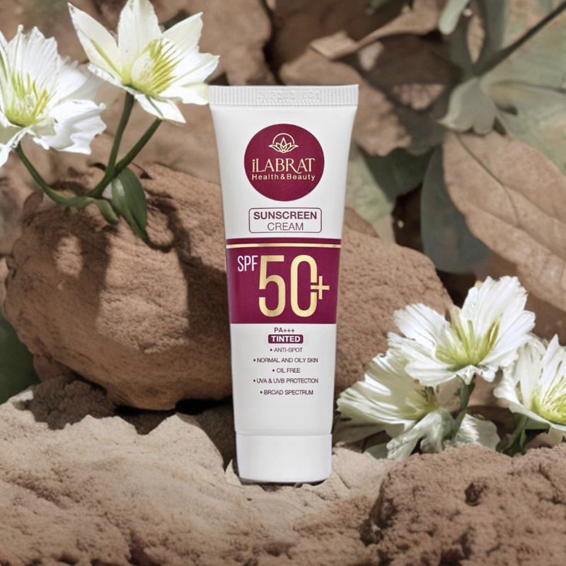 کرم ضد آفتاب رنگی ایلابرت +SPF50 ضد لک natural beige محافظ UVA ،UVB و +++PA، ضد آب، مناسب پوستهای چرب و معمولی حجم 40 میلیلیتر