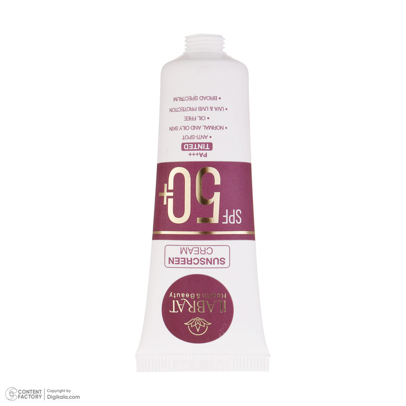 کرم ضد آفتاب رنگی ایلابرت +SPF50 ضد لک natural beige محافظ UVA ،UVB و +++PA، ضد آب، مناسب پوستهای چرب و معمولی حجم 40 میلیلیتر