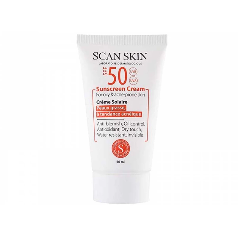 کرم ضد آفتاب بدون رنگ اسکن اسکین SPF50 Anti Blemish محافظ UVA ،UVB، مناسب پوست‌های چرب و آکنه‌ای حجم 40 میلی‌لیتر