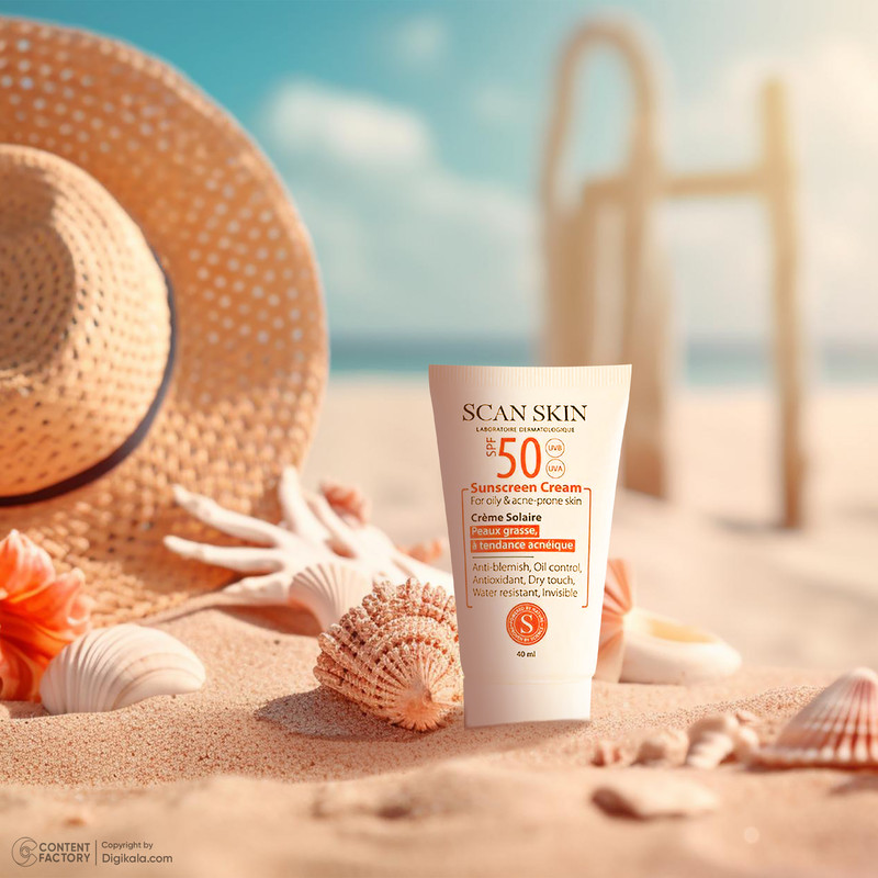 کرم ضد آفتاب بدون رنگ اسکن اسکین SPF50 Anti Blemish محافظ UVA ،UVB، مناسب پوستهای چرب و آکنهای حجم 40 میلیلیتر