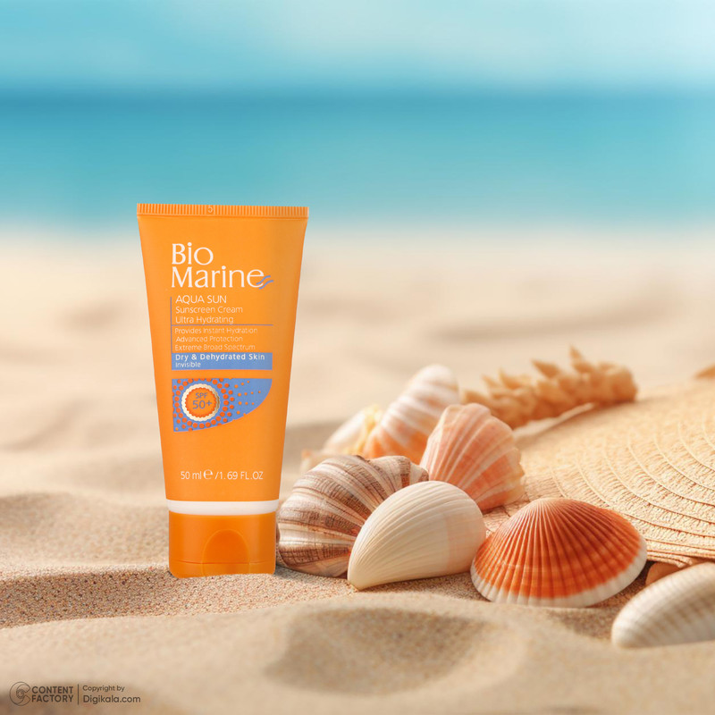 کرم ضد آفتاب بدون رنگ بایومارین SPF50 AQUA SUN محافظ UVA ،UVB، مرطوب‌کننده، مناسب پوست خشک حجم 50 میلی‌لیتر