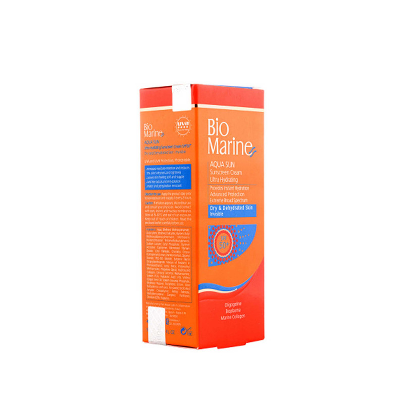 کرم ضد آفتاب بدون رنگ بایومارین SPF50 AQUA SUN محافظ UVA ،UVB، مرطوب‌کننده، مناسب پوست خشک حجم 50 میلی‌لیتر