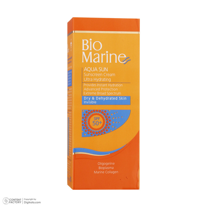 کرم ضد آفتاب بدون رنگ بایومارین SPF50 AQUA SUN محافظ UVA ،UVB، مرطوب‌کننده، مناسب پوست خشک حجم 50 میلی‌لیتر