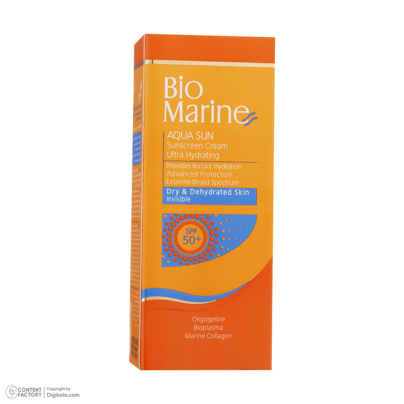 کرم ضد آفتاب بدون رنگ بایومارین SPF50 AQUA SUN محافظ UVA ،UVB، مرطوب‌کننده، مناسب پوست خشک حجم 50 میلی‌لیتر