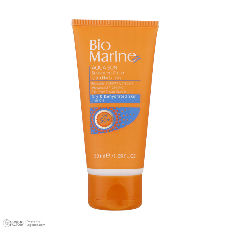 کرم ضد آفتاب بدون رنگ بایومارین SPF50 AQUA SUN محافظ UVA ،UVB، مرطوب‌کننده، مناسب پوست خشک حجم 50 میلی‌لیتر
