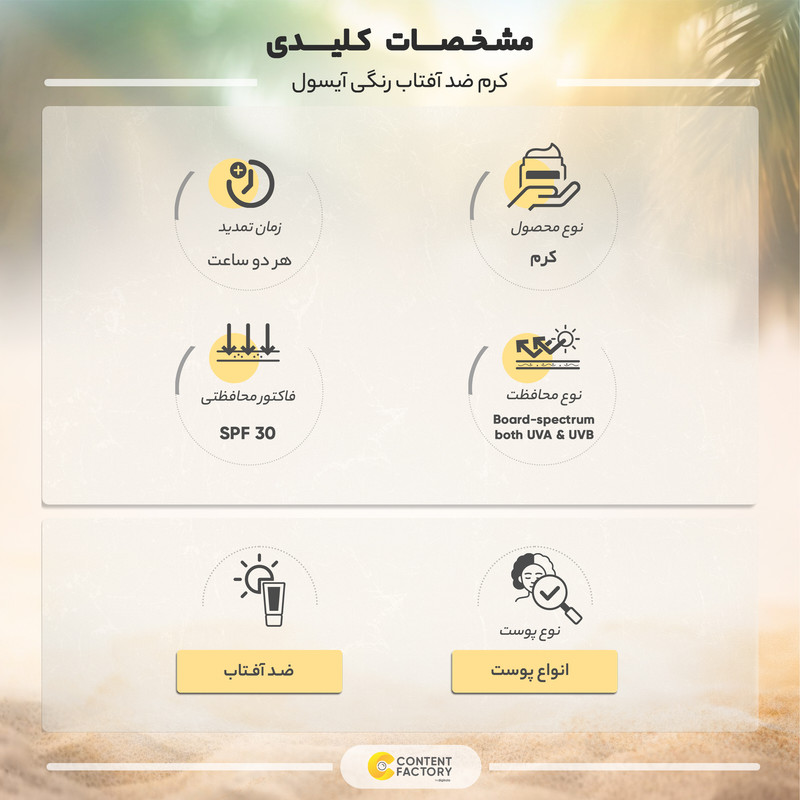 کرم ضد آفتاب رنگی دور چشم آیسول SPF30 TEYE محافظ UVA ،UVB، مناسب انواع پوست حجم 15 میلیلیتر