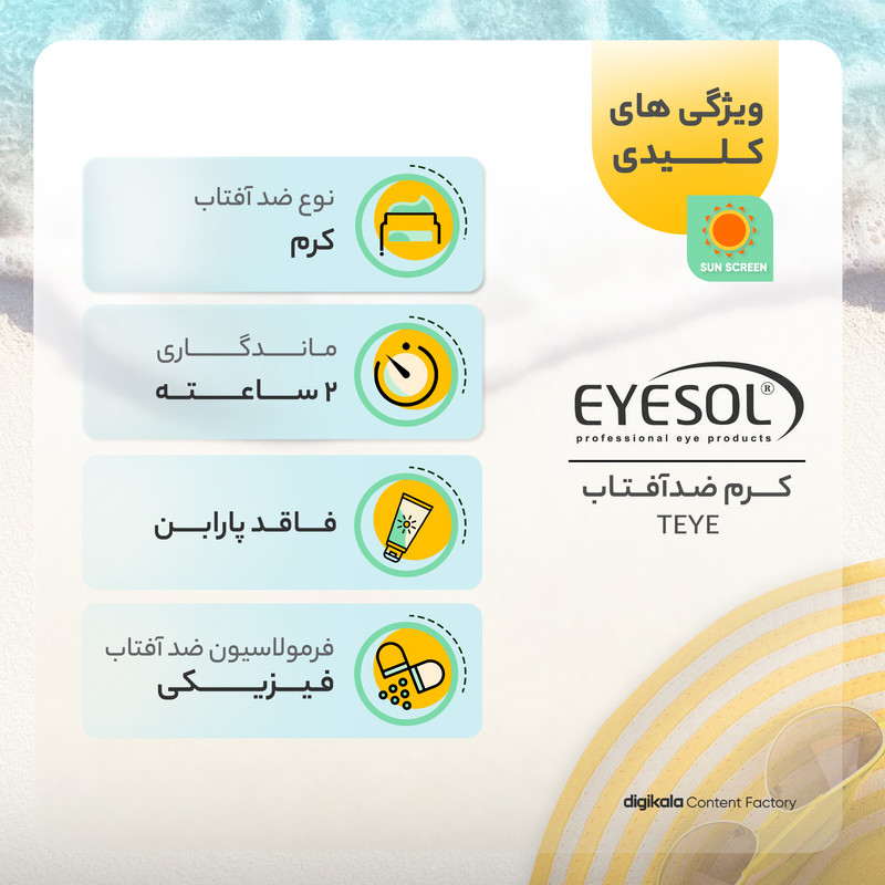 کرم ضد آفتاب رنگی دور چشم آیسول SPF30 TEYE محافظ UVA ،UVB، مناسب انواع پوست حجم 15 میلیلیتر