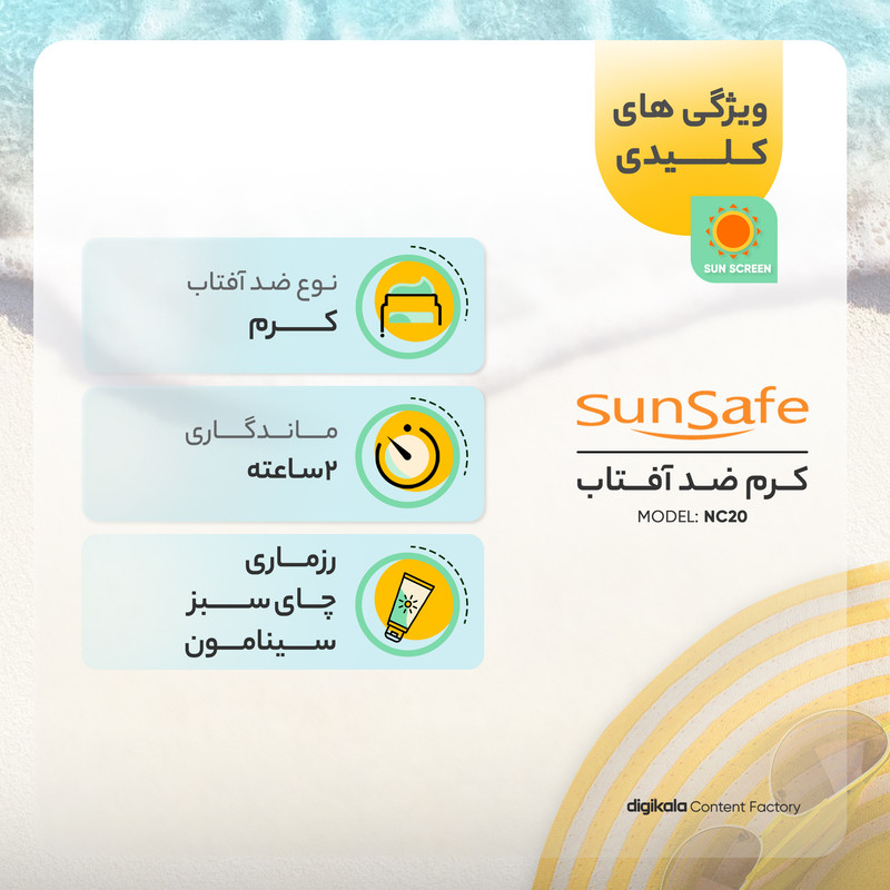 کرم ضد آفتاب رنگی سان سیف SPF50 NC20 محافظ UVA ،UVB، مناسب انواع پوست حجم 40 میلی‌لیتر