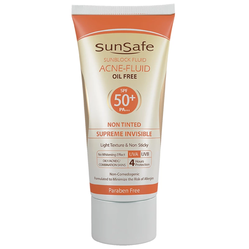 کرم ضد آفتاب بدون رنگ سان سیف سری Acne Fluid SPF50 Supreme Invisible محافظ PA+++ ،UVA ،UVB، ضد آب، مناسب پوست‌‌های آکنه‌ای، چرب و مختلط حجم 50 میلی‌لیتر