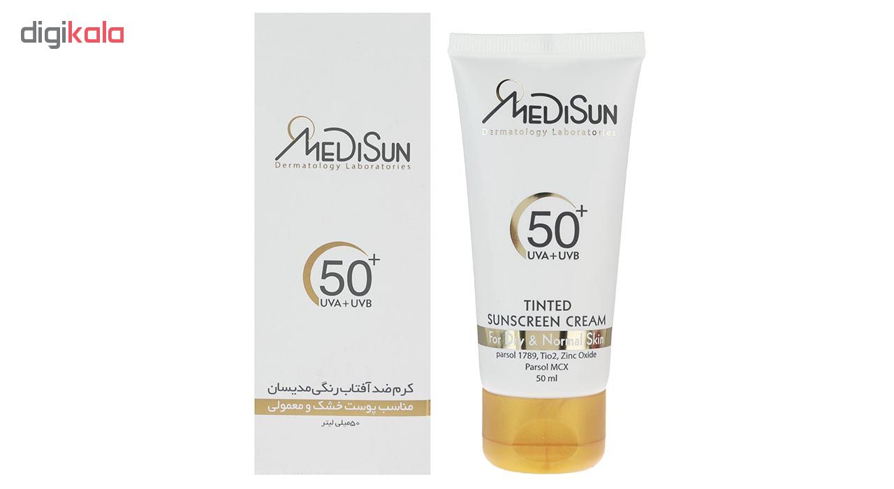 کرم ضد آفتاب رنگی مدیسان SPF 50 Tinted ‌مناسب پوست‌های خشک و معمولی حجم 50 میلی‌لیتر