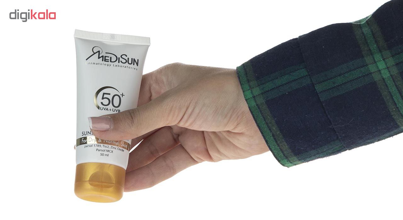 کرم ضد آفتاب رنگی مدیسان SPF 50 Tinted ‌مناسب پوست‌های خشک و معمولی حجم 50 میلی‌لیتر