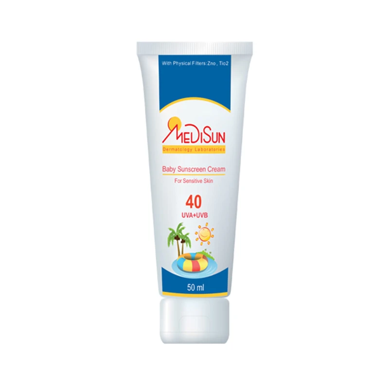 کرم ضد آفتاب کودکان بدون رنگ مدیسان SPF40 مناسب پوست های حساس حجم 50 میلی لیتر