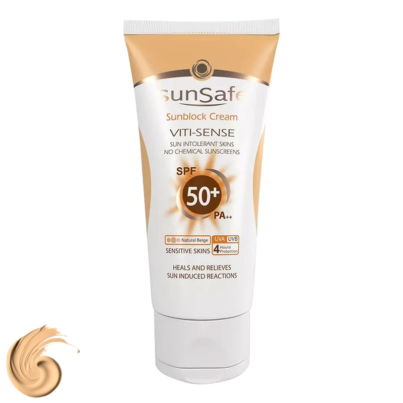 کرم ضد آفتاب رنگی سان سیف SPF50 Viti-Sense محافظ UVA ،UVB و +++PA، ضد پیری، مناسب پوست حساس حجم 50 میلی‌لیتر