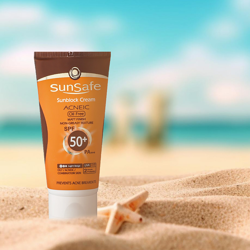 کرم ضد آفتاب رنگی سان سیف SPF50 محافظ UVA ،UVB و +++PA، ضد جوش و آکنه، ضدپیری، ضد آب، مناسب پوست چرب حجم 50 میلیلیتر