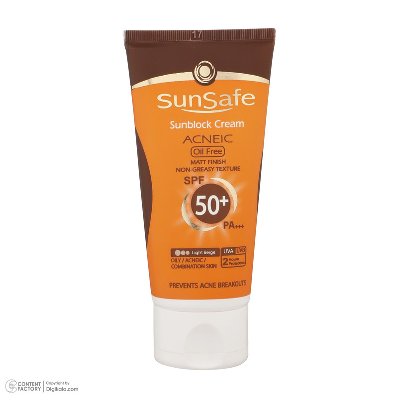 کرم ضد آفتاب رنگی سان سیف SPF50 محافظ UVA ،UVB و +++PA، ضد جوش و آکنه، ضدپیری، ضد آب، مناسب پوست چرب حجم 50 میلیلیتر