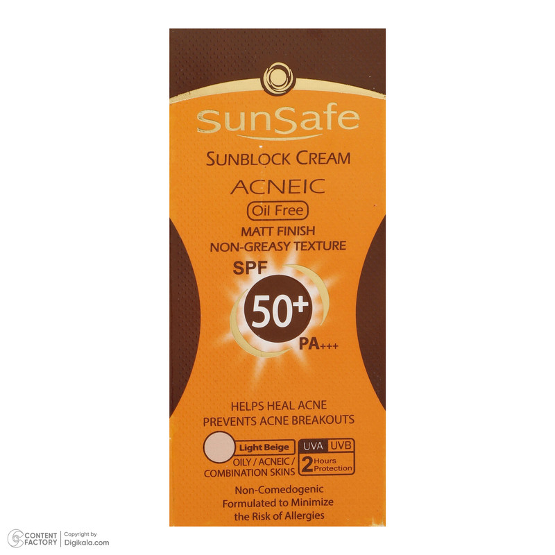 کرم ضد آفتاب رنگی سان سیف SPF50 محافظ UVA ،UVB و +++PA، ضد جوش و آکنه، ضدپیری، ضد آب، مناسب پوست چرب حجم 50 میلیلیتر