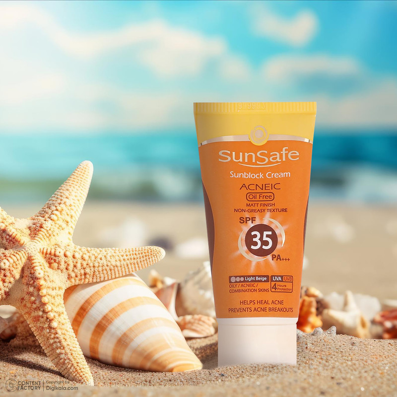 کرم ضد آفتاب رنگی سان سیف SPF35 محافظ UVA ،UVB و +++PA، ضد جوش و آکنه، ضد پیری، ضد آب، مرطوب‌کننده، مناسب پوست‌های چرب و مختلط حجم 50 میلی‌لیتر