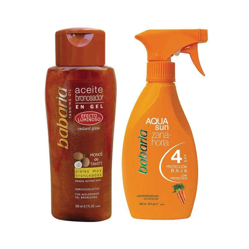روغن برنز باباریا Coconut حجم ۲۰۰ میلی لیتر به همراه اسپری تثبیت کننده برنز AQUA حجم ۳۰۰ میلی لیتر