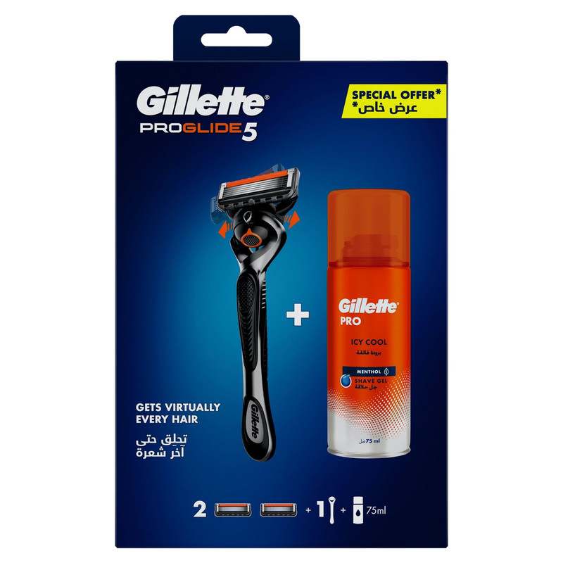 خود تراش ژیلت مدل ProGlide5 به همراه ژل اصلاح ژیلت مدل Icy Cool حجم 75 میلی لیتر
