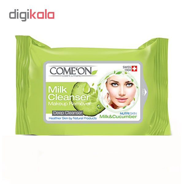 پک دستمال مرطوب کامان milk cleanser بسته 20 عددی به همراه دستمال پاک کننده آرایش چشم بسته 10 عددی