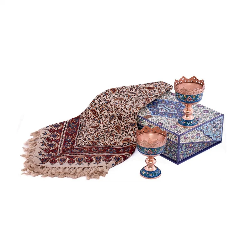 ست آجیل خوری و پارچه قمکار مدل پردیس کد H100 بسته 3 عددی