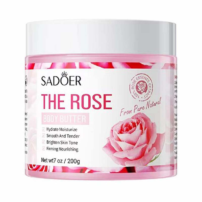 کره بدن سادور مدل The Rose حجم 250 میلی‌لیتر مرطوب‌کننده و ضد خشکی با ویتامین E، روغن بادام، آرگان و عصاره گل رز، ضد ترک، جوانساز، فاقد پارابن و مواد حساسیت‌زا، مناسب انواع پوست و استفاده پس از دوش