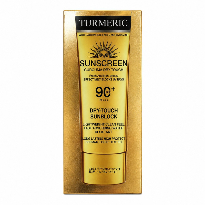 کرم ضد آفتاب بدون رنگ مناسب دست و صورت وکالی SPF90 مدل Curcuma Dry-Touch محافظت در برابر UVA و UVB مناسب انواع پوست حجم 100 میلی لیتر