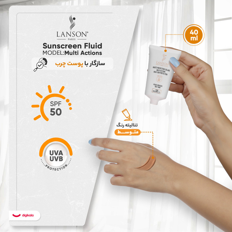 کرم ضدآفتاب رنگی لانسون SPF50 مدل مالتی اکشن، مناسب پوست‌های چرب، حجم 40 میلی‌لیتر